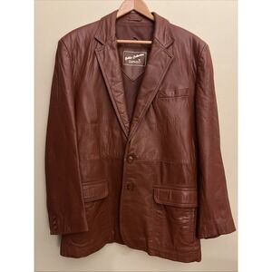 Vintage 70s Golden Collection Raffaello Brown Leather Disco Jacket Blazer‎ Sz 46